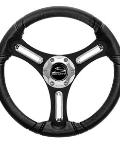 Schmitt Marine Torcello 14" Wheel - 03 Series - Polyurethane Wheel w/Chrome Spoke Inserts & Cap - Black Brushed Spokes - 3/4" - Retail Packaging