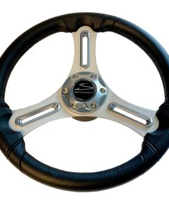 Schmitt Marine Torcello 14" Wheel - 03 Series - Polyurethane Wheel w/Chrome Trim & Cap - Brushed Spokes - 3/4" Tapered Shaft - Retail Packaging