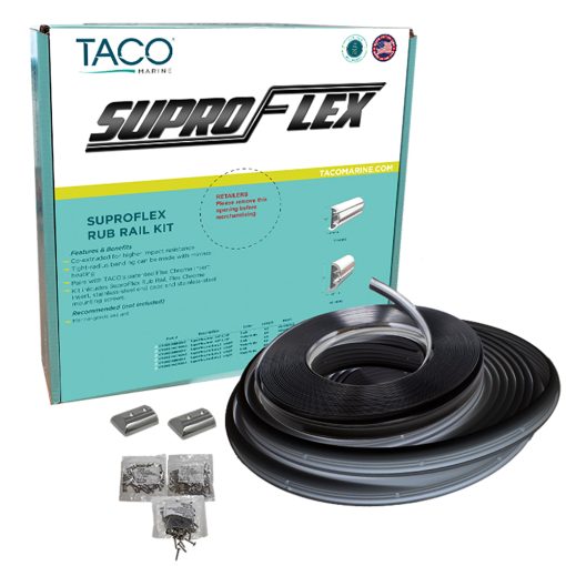 TACO SuproFlex Rub Rail Kit - Black w/Flex Chrome Insert - 1.6"H x .78"W x 60'L